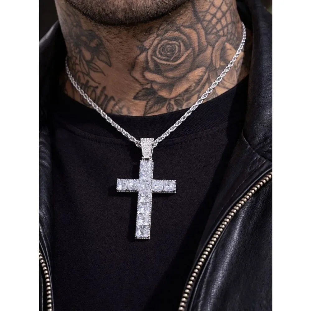 Princess Cut Diamond Cross Necklace